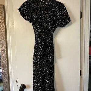SHEIN Black Midi Dress with White Dots